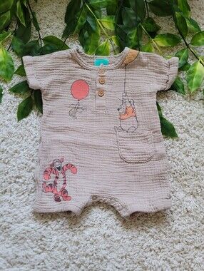 Baby Boy Muslin Winnie The Pooh Romper (0-3 Months)